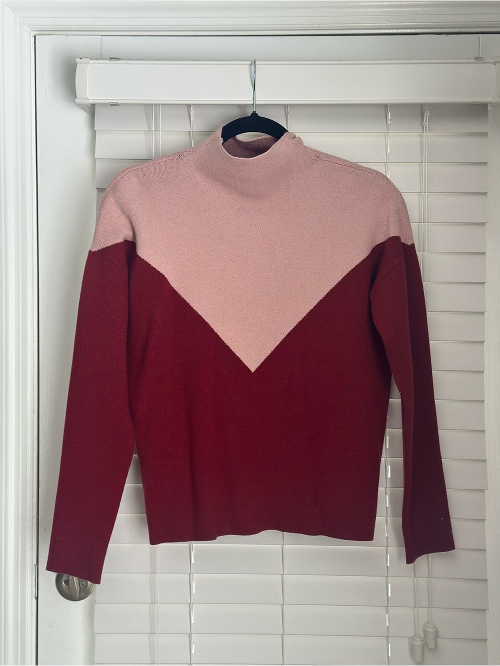 Cynthia Rowley Pink and Wine Colorblock Cowl Sweater